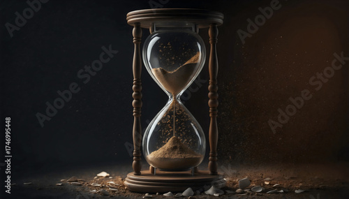The mesmerizing spectacle of sand cascading through an hourglass, capturing the elusive passage of time. A timeless still-life image, a symbol of temporality