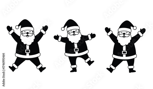 Joyful santa claus characters celebrating holidays dancing cheerful festive spirit animated christmas figures spreading merriment and fun. isolated on white background