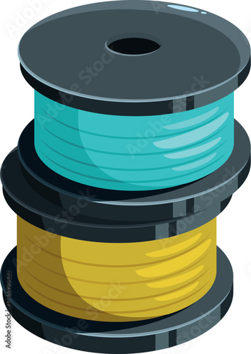 Two spools of vibrant filament, one turquoise and one gold, stacked and ready for 3d printing