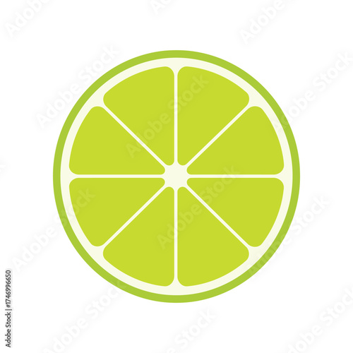 Vibrant green lime slice with white peel and juicy segments isolated on a clean white background for freshness and citrus concepts