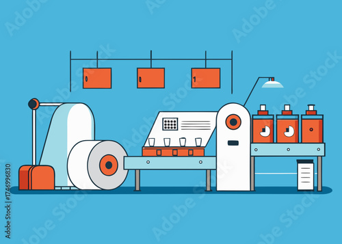 Modern factory production line with automated machinery and conveyor belt