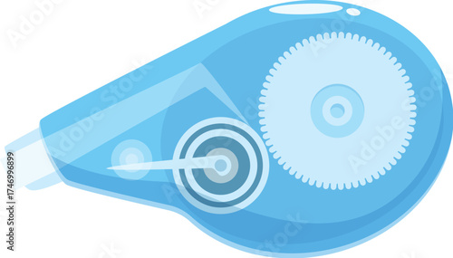 Correction tape dispenser applying a strip of white correction tape to a document, covering mistakes and allowing for clean revisions