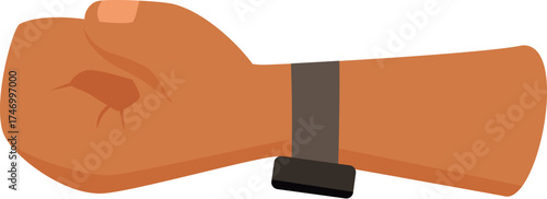 Clenched fist with smartwatch on wrist, symbolizing wearable technology and health tracking
