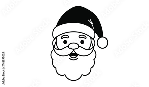 Charming hand-drawn style santa claus face with beard and hat festive holiday character simple outline graphic for christmas celebrations isolated on white background