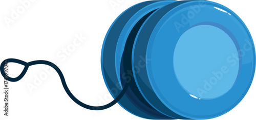 Blue yo yo toy is swaying on a string, playing with classic game, childhood memories and entertainment