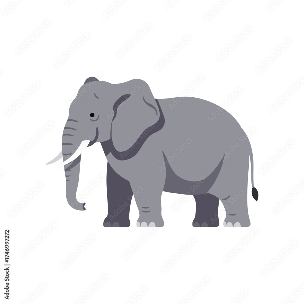 Fototapeta premium A realistic and charming illustration of a large african elephant with tusks standing proudly against a clean white background