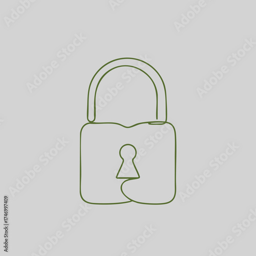 Minimalist Line Drawing of a Lock with a Keyhole on a Light Gray