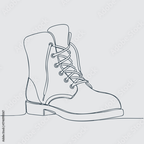 Single Line Drawing of a Classic Work Boot with Laces and Thick Sole on Neutral