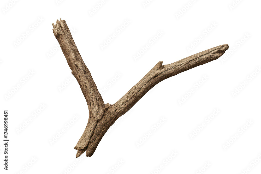 Fototapeta premium Dry wooden y-shaped branch on transparent background