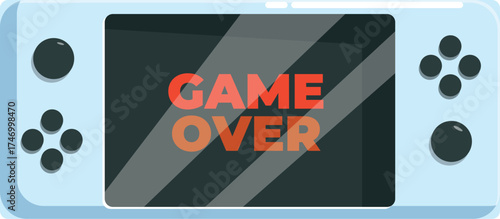 Handheld video game console showing game over screen, indicating end of gameplay