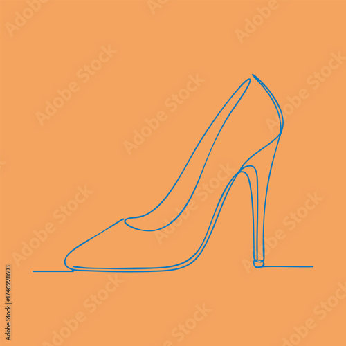 Elegant high-heeled shoe with a sleek design and pointed toe, set against a solid emphasizing style and sophistication