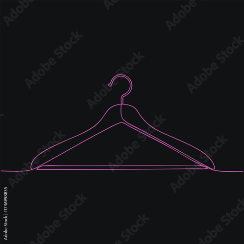 Minimalist neon outline of a clothing hanger against a dark emphasizing simplicity and modern design