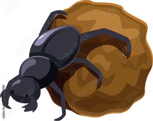 Dung beetle pushing a ball of dung, coprophagous insect, nature, wildlife, invertebrate, ecosystem