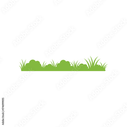 A simple green silhouette of lush grass and bushes forming a natural border against a clean white background