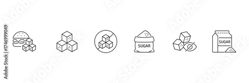 Sugar line Editable Icons set. Sugar and salt line icons set. Set of no sugar, sugarcane, beet, cube, dessert. Vector illustration.