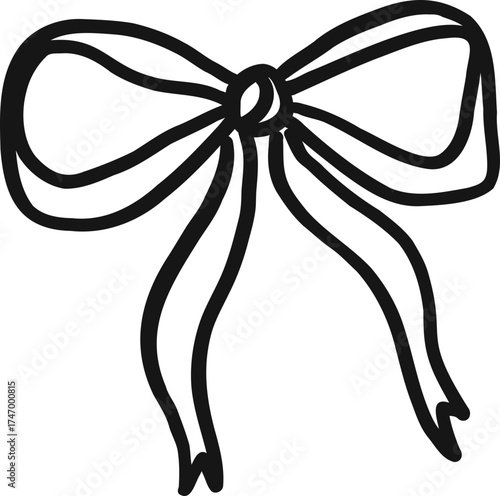 Whimsical bow line art doodle. Whimsy coquette cute gift ribbon. Vector outline illustration