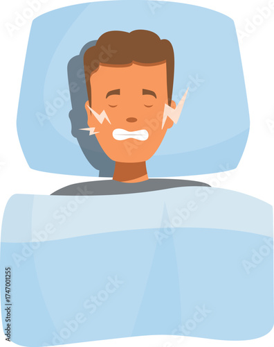 Man suffering from bruxism, grinding his teeth while sleeping, a common sleep disorder