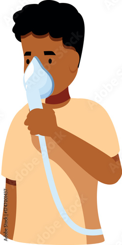 Patient inhaling oxygen using a mask, respiratory therapy concept