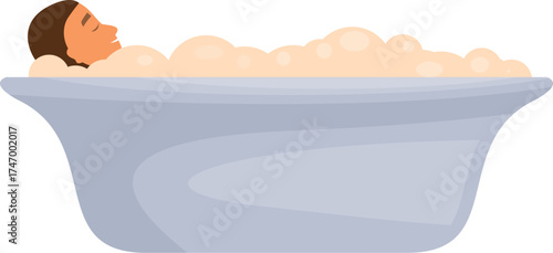 Man enjoying a relaxing bath with foam and bubbles, promoting wellness and self care