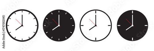 Clock icon set in flat style, timer on white background. Business watch. Vector design element for you project .
