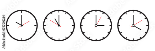 Clock icon set in flat style, timer on white background. Business watch. Vector design element for you project .