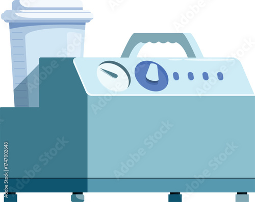 Medical suction machine featuring a collection canister, pressure gauge, and control panel for regulating suction levels in healthcare settings