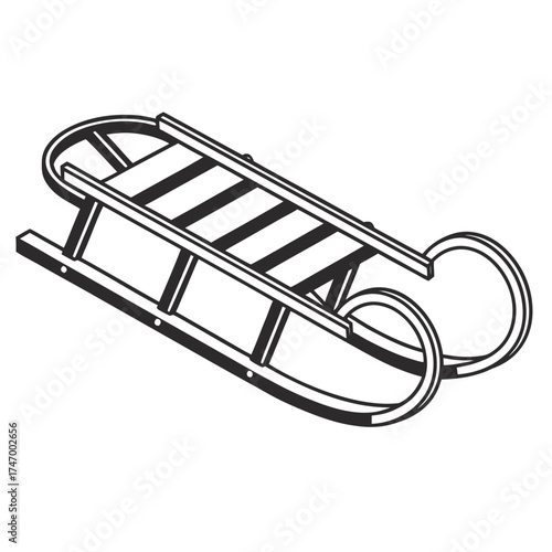 black and white sledding sled on white clip art preview