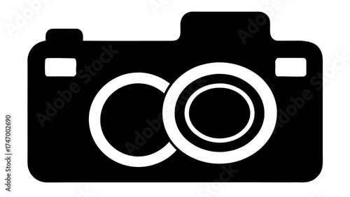 Black camera silhouette on a clean white background
