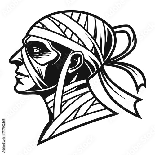 Black and white mummy head icon profile silhouette