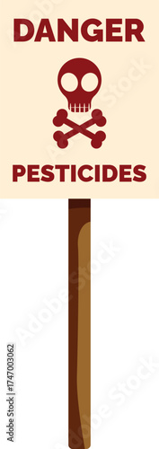Pesticides danger warning sign with skull and crossbones symbol representing poisoning and toxicity