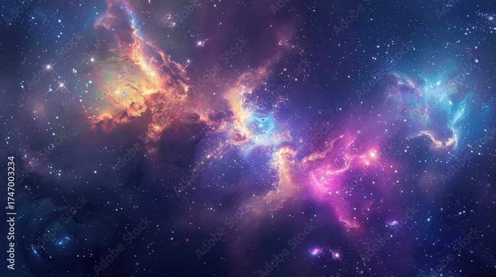 Obraz premium Cosmic Nebula with Mixed Colors and Abundant Stars in Deep Space galaxy cosmos