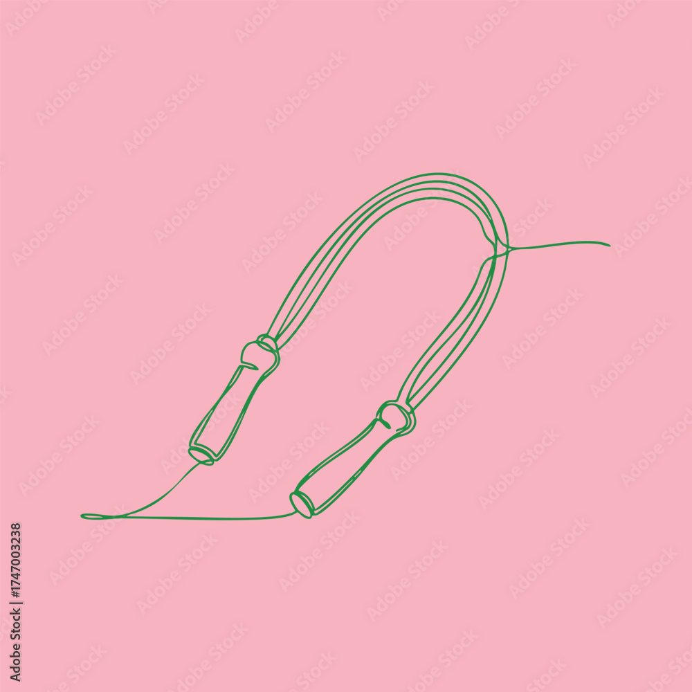 Obraz premium Minimalist line drawing of a jump rope with wooden handles on a soft pink