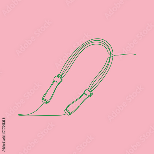 Minimalist line drawing of a jump rope with wooden handles on a soft pink