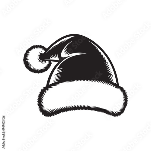 Santa Hat Black and White Vintage Style Illustration vector