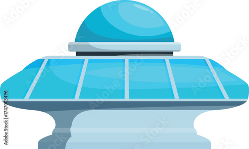 Futuristic ufo spaceship hovering, featuring a transparent blue glass dome and sleek design, evoking advanced alien technology