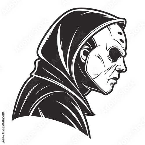 Black horror mask icon profile on white background