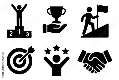 Success icon set – achievement, trophy, business growth vector illustration