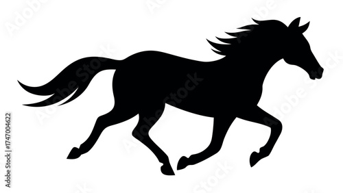 Dynamic black horse silhouette running wild