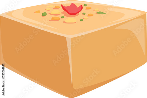 Mysore pak, a rich indian sweet dish made from gram flour, sugar, and ghee, garnished with nuts and spices