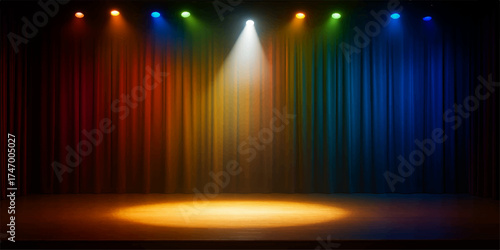 Bright colorful glowing lights design a stage spotlight effect for a night party backdrop illustration