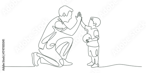 Father and child high five continuous line drawing illustration celebration vector