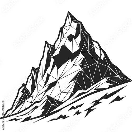 Black polygonal mountain range vector graphic peak