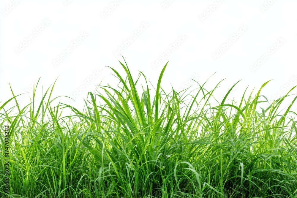 Fototapeta premium Vibrant green grass cutout over a clean white background showcases nature's beauty
