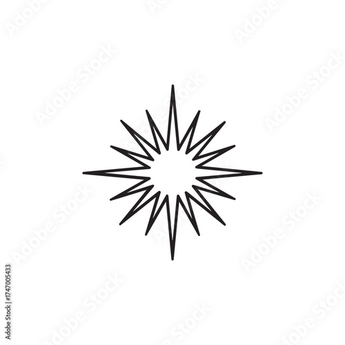 Vector art of a stylized starburst or sunburst graphic with sharp, pointed rays emanating from a central circular opening, isolated on a