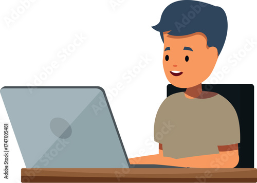 Young man concentrating while working from home on his laptop, representing modern workstyles and productivity