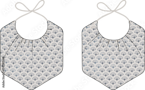 fashion, apparel, garment, clothing, baby, infant, toddler, bib, accessory, illustration, sketch, vector, design, template, outline, pattern, textile, fabric, feeding, soft, tie