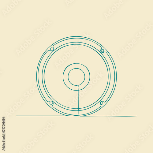 Minimalist line drawing of a speaker cone with a beige emphasizing simplicity and modern design
