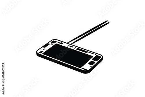 Close up of a disassembled smartphone showing internal components and screen