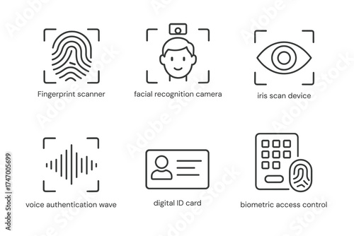 Biometric Security and Digital Authentication Icons Set