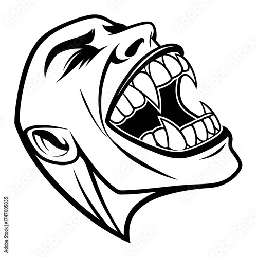 Black silhouette of a screaming vampire face with fangs